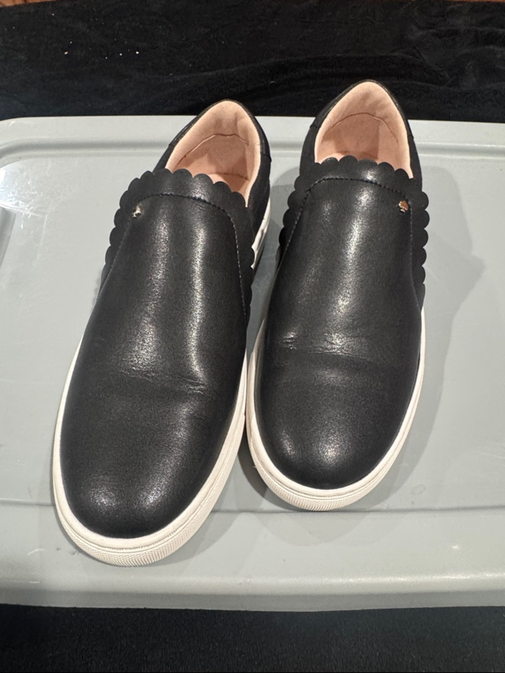 kate spade Black Scallop-Trim Slip-On Sneakers
